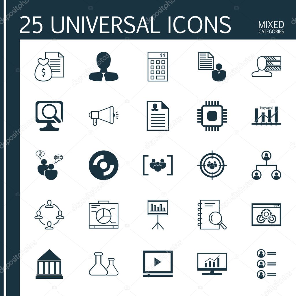 Set Of 25 Universal Icons On Laptop, Personal Skills, Female Application And More Topics. Vector Icon Set Including Female Application, Blank Cd, Personal Skills And Other Icons.