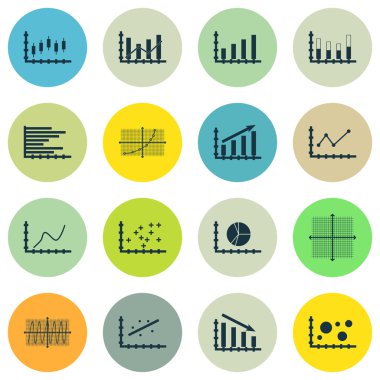 Grafikler, diyagramlar ve istatistik simgeler kümesi. Premium Kalite simgesi derleme. Simgeler, Web, uygulama ve kullanıcı arabirimi tasarımı için kullanılabilir. Vektör çizim, Eps10.