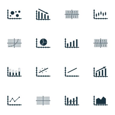 Grafikler, diyagramlar ve istatistik simgeler kümesi. Premium Kalite simgesi derleme. Simgeler, Web, uygulama ve kullanıcı arabirimi tasarımı için kullanılabilir. Vektör çizim, Eps10.