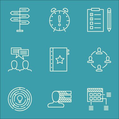 Hatırlatma, Kişisel Beceriler, İşbirliği Ve Daha Fazlası Üzerine Proje Yönetimi Simgeleri Ayarlayın. Fırsat, Tartışma, Yenilik ve Diğer Vektör Simgeleri içerir.