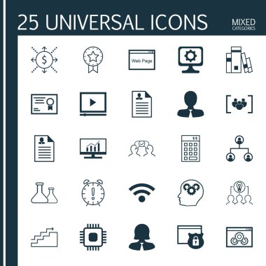 Set 25 Evrensel Simgeler Beyin Süreci, İşbirlikçi Çözüm, Yönetici Ve Daha Fazla Konu Üzerine. Güvenlik, Yönetici, İş Kadını ve Diğer Simgeler Dahil Vektör Simge Seti.