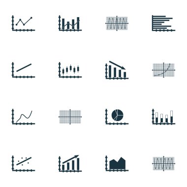 Grafikler, diyagramlar ve istatistik simgeler kümesi. Premium Kalite simgesi derleme. Simgeler, Web, uygulama ve kullanıcı arabirimi tasarımı için kullanılabilir. Vektör çizim, Eps10.