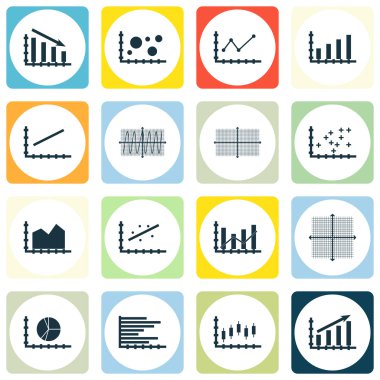 Grafikler, diyagramlar ve istatistik simgeler kümesi. Premium Kalite simgesi derleme. Simgeler, Web, uygulama ve kullanıcı arabirimi tasarımı için kullanılabilir. Vektör çizim, Eps10.