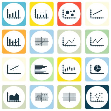 Grafikler, diyagramlar ve istatistik simgeler kümesi. Premium Kalite simgesi derleme. Simgeler, Web, uygulama ve kullanıcı arabirimi tasarımı için kullanılabilir. Vektör çizim, Eps10.