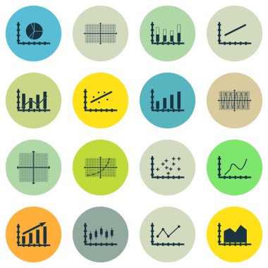 Grafikler, diyagramlar ve istatistik simgeler kümesi. Premium Kalite simgesi derleme. Simgeler, Web, uygulama ve kullanıcı arabirimi tasarımı için kullanılabilir. Vektör çizim, Eps10.