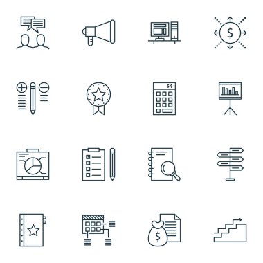 Bilgisayar, Yönetim Kurulu, Para Ve Daha Fazlası Proje Yönetimi Simgeleri Ayarlayın. Garanti, Sunum, Karar Verme ve Diğer Vektör Simgelerini Içerir.