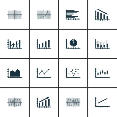 Grafikler, diyagramlar ve istatistik simgeler kümesi. Premium Kalite simgesi derleme. Simgeler, Web, uygulama ve kullanıcı arabirimi tasarımı için kullanılabilir. Vektör çizim, Eps10.