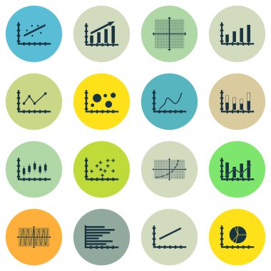 Grafikler, diyagramlar ve istatistik simgeler kümesi. Premium Kalite simgesi derleme. Simgeler, Web, uygulama ve kullanıcı arabirimi tasarımı için kullanılabilir. Vektör çizim, Eps10.