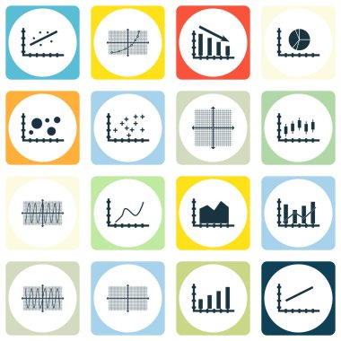 Grafikler, diyagramlar ve istatistik simgeler kümesi. Premium Kalite simgesi derleme. Simgeler, Web, uygulama ve kullanıcı arabirimi tasarımı için kullanılabilir. Vektör çizim, Eps10.