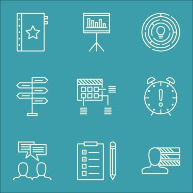 Zaman Yönetimi, Zamanlama, Sunum ve Daha Fazlası Proje Yönetimi Simgeleri Ayarlayın. Fırsat, Tartışma, Yenilik ve Diğer Vektör Simgeleri içerir.