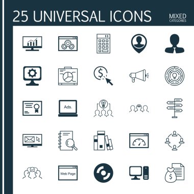 Set Of 25 Universal Icons On Newsletter, Opportunity, Blank Cd And More Topics. Vector Icon Set Including Market Research, Blank Cd, Report And Other Icons.