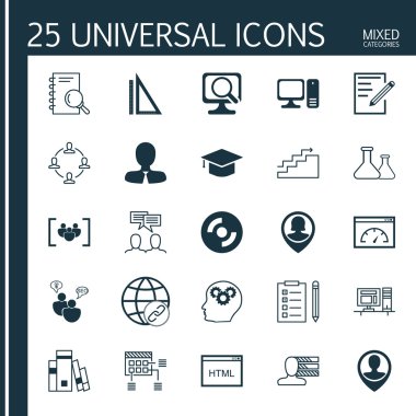 Kodlama, Kimyasal, Pin Çalışan Ve Diğer Konular 25 Evrensel Simgeler Ayarlayın. Yükleme Hızı, Bilgisayar, Büyüme Ve Diğer Simgeler Dahil Vektör Simge Seti.
