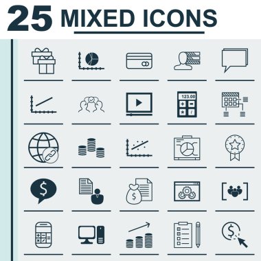 Anket, Kişisel Beceriler, Mevcut Rozet ve Daha Fazla Konu Üzerine 25 Evrensel Simgeler Ayarlayın. Web Sitesi Performansı, Rapor, Bağlantı ve Diğer Simgeleri Içeren Vektör Simge Seti.