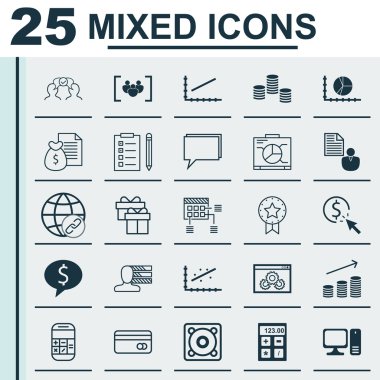 Set 25 Evrensel Simgeler On Board, Konferans, Ppc Ve Daha Fazla Konu. Vektör Simge Seti Hatırlatma, Bilgisayar, Kişisel Beceriler ve Diğer Simgeler dahil.