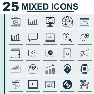 Set 25 Evrensel Simgeler Para Navigasyon, Web Sitesi Performansı, Program Ve Daha Fazla Konu. Kar Grafiği, Boş Cd, Yükleme Hızı Ve Diğer Simgeleri Içeren Vektör Simge Seti.