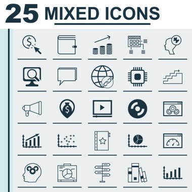 Set 25 Evrensel Simgeler Chip, Fırsat, Beyin Süreci Ve Daha Fazla Konu. Büyüme, Çizim Diyagramı, Daire Grafiği ve Diğer Simgeleri Içeren Vektör Simge Seti.