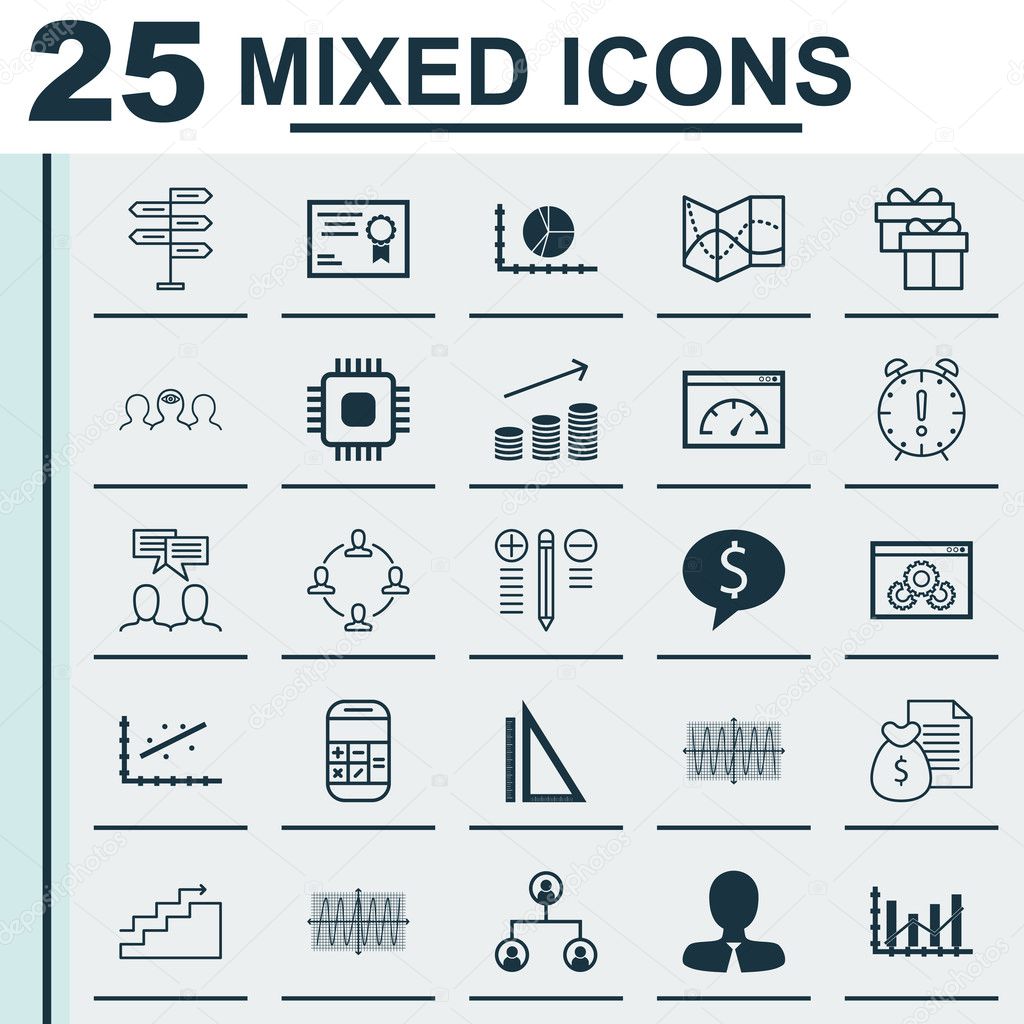 Set Of 25 Universal Icons On Growth, Tree Structure, Circle Graph And More Topics. Vector Icon Set Including Decision Making, Cosinus Diagram, Tree Structure And Other Icons.