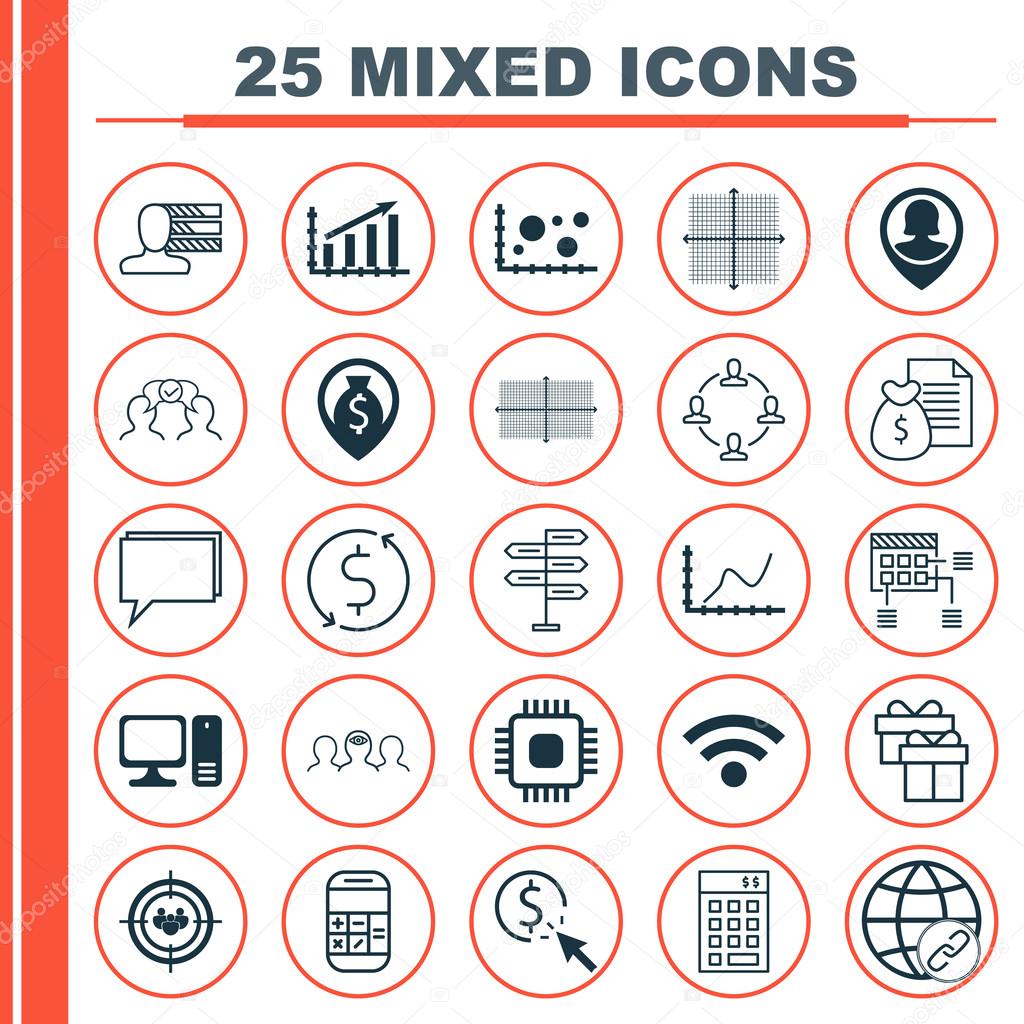 Set Of 25 Universal Icons On PPC, Achievement Graph, Graphical Grid And More Topics. Vector Icon Set Including Square Diagram, Present, Collaboration And Other Icons.