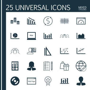 Web Sitesinde 25 Evrensel Simge, Cosinus Diyagramı, Anahtar Kelime Optimizasyonu Ve Daha Fazla Konu Kümesi. Cosinus Diyagramı, Para, Ölçüm ve Diğer Simgeleri Içeren Vektör Simge Seti.