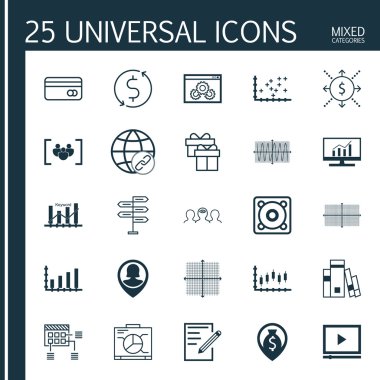 Set 25 Evrensel Simgeler Mevcut, Bağlantı, Plastik Kart Ve Daha Fazla Konu. Anket, Yönetim Kurulu, Borsa ve Diğer Simgeler Dahil Vektör Simge Seti.