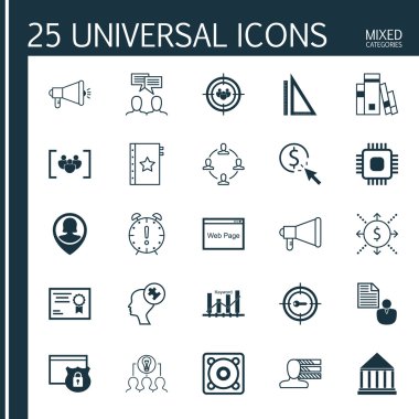 İşbirliği, Güvenlik, Para ve Daha Fazla Konu Üzerine 25 Evrensel Simgeler Ayarlayın. Müzik Dahil Vektör Simge Seti, Anahtar Kelime Pazarlama, Ölçüm Ve Diğer Simgeler.