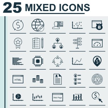 Set 25 Evrensel Simgeler Chip, Ppc, Kodlama Ve Daha Fazla Konu. Bağlantı, Güvenlik, Ppc ve Diğer Simgeler Dahil Vektör Simge Seti.