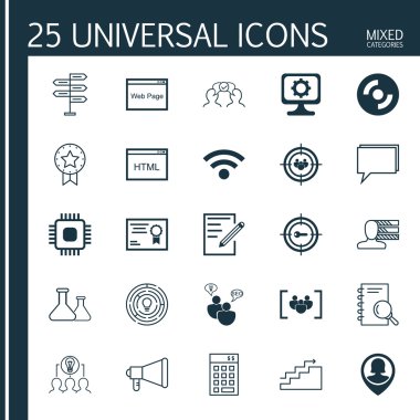 Set 25 Evrensel Simgeler Analiz, Seo Brainstorm, Duyuru Ve Daha Fazla Konu. Kablosuz, Büyüme, Kağıt ve Diğer Simgeler Dahil Vektör Simge Seti.