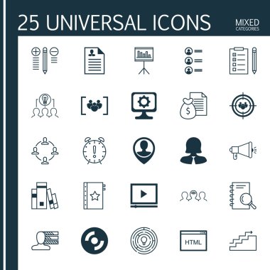 Set 25 Evrensel Simgeler Büyüme, Medya Kampanyası, İşbirliği Ve Daha Fazla Konu Üzerine. Soru Formu, Analiz, Kodlama ve Diğer Simgeleri Içeren Vektör Simge Seti.