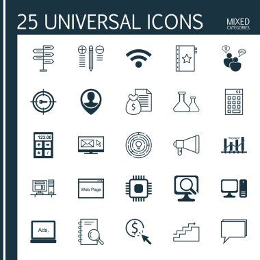 Set Of 25 Universal Icons On Newsletter, Wireless, Laptop And More Topics. Vector Icon Set Including Growth, Chemical, Financial And Other Icons.