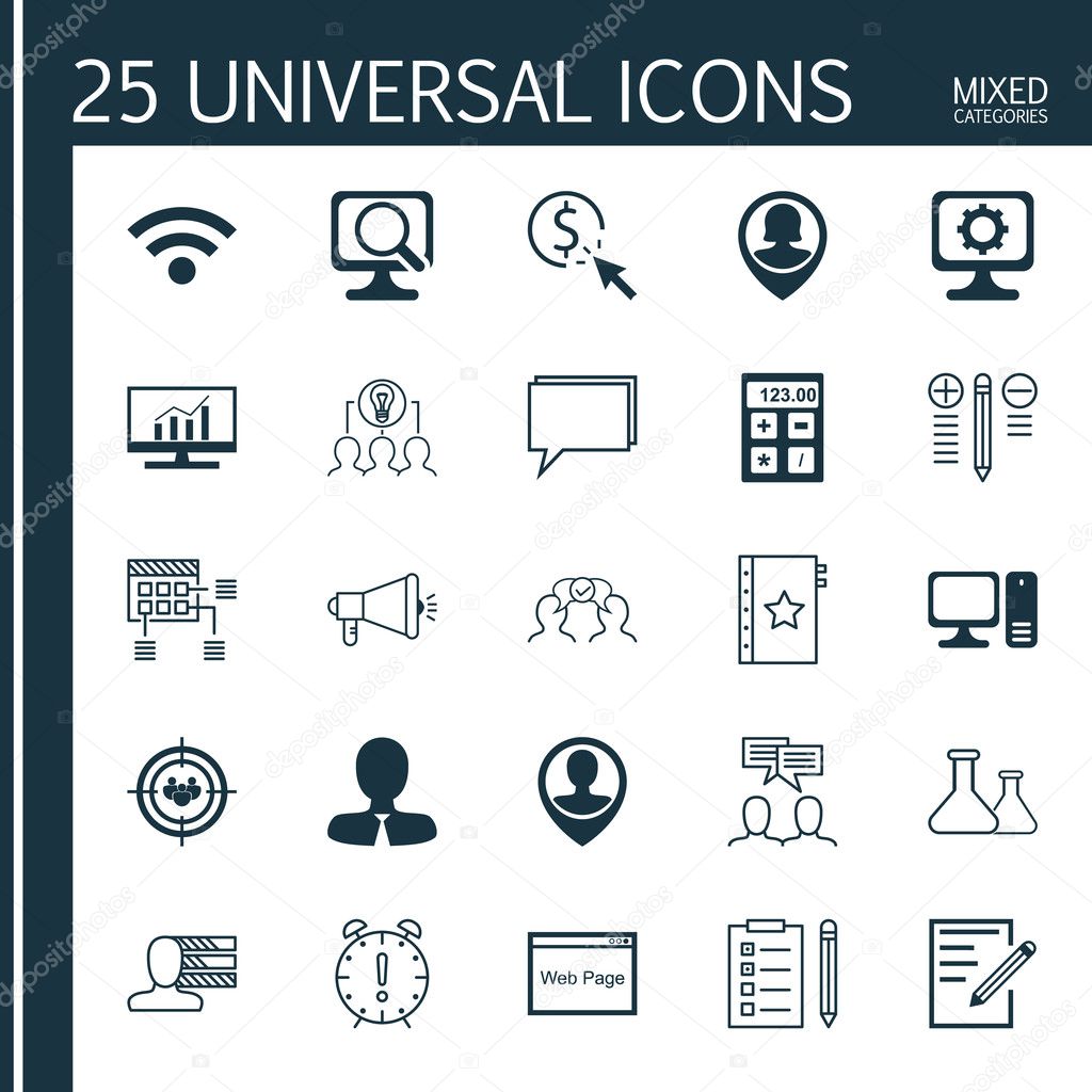 Set Of 25 Universal Icons On Employee Location, Media Campaign, Warranty And More Topics. Vector Icon Set Including Cooperation, Employee Location, Paper And Other Icons.
