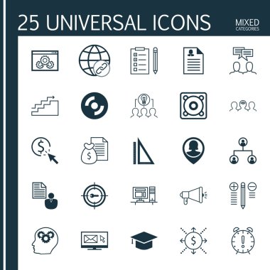 25 Evrensel Simge Raporu, Medya Kampanyası, Web sitesi Performansı ve daha fazlası. Tartışmayı içeren vektör simgesi seti, Boş CD, PPC ve diğer simgeler.