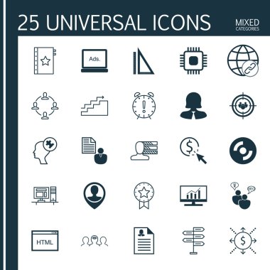 Set 25 Evrensel Simgeler Mevcut Rozet, Fırsat, Büyüme Ve Daha Fazla Konu. Para, Fırsat, Ppc ve Diğer Simgeler dahil Vektör Simge Seti.