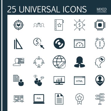 Focus Group, Opportunity, Blank Cd Ve Diğer Konular Üzerine 25 Evrensel Simge ler Ayarlayın. Odak Grubu, Bilgisayar, Pazar Araştırması ve Diğer Simgeleri Içeren Vektör Simge Seti.