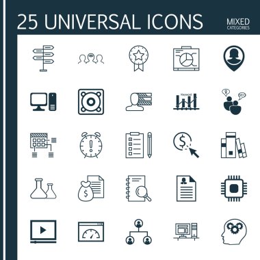 Ağaç Yapısı, Yönetim Kurulu, Bilgisayar Ve Daha Fazla Konu Üzerine 25 Evrensel Simgeler Kümesi. Bilgisayar, Video Oynatıcı, Yükleme Hızı Ve Diğer Simgeleri Içeren Vektör Simge Seti.