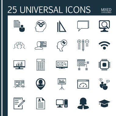 Set 25 Evrensel Simgeler İş Kadını, Kağıt, Seo Brainstorm Ve Daha Fazla Konu. Beyin Süreci, Sunum, İnsan Aklı Ve Diğer Simgeler Dahil Vektör Simge Seti.