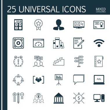 Set 25 Evrensel Simgeler Büyüme, Konferans, Dijital Medya Ve Daha Fazla Konular. Karar Verme, İşbirliği, Zaman Yönetimi ve Diğer Simgeler Dahil Vektör Simge Seti.