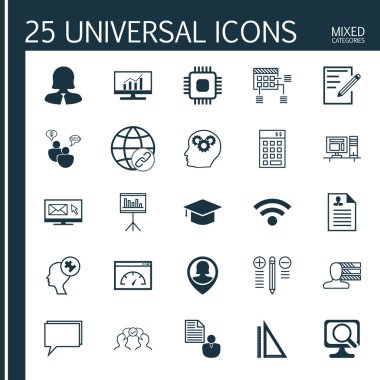 Set Of 25 Universal Icons On Loading Speed, Newsletter, Business Woman And More Topics. Vector Icon Set Including Laptop, Conference, Report And Other Icons.