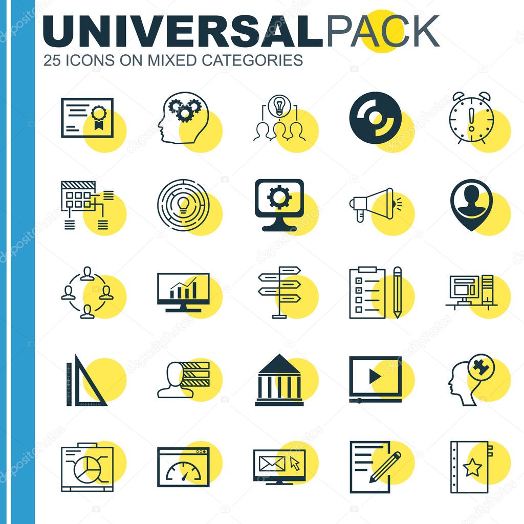 Set Of 25 Universal Icons On Collaboration, Board, Time Management And More Topics. Vector Icon Set Including Pc, Video Player, Employee Location And Other Icons.