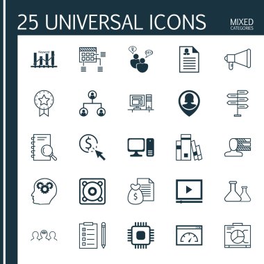 Set Of 25 Universal Icons On Loading Speed, Music, Analysis And More Topics. Vector Icon Set Including Video Player, Board, Loading Speed And Other Icons.