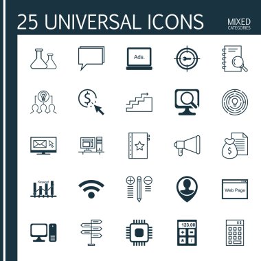 Set 25 Evrensel Simgeler Ppc, Fırsat, Çalışan Konumu Ve Daha Fazla Konu. Bilgisayar Dahil Vektör Simge Seti, Anahtar Kelime Pazarlaması, Çalışan Konumu ve Diğer Simgeler.