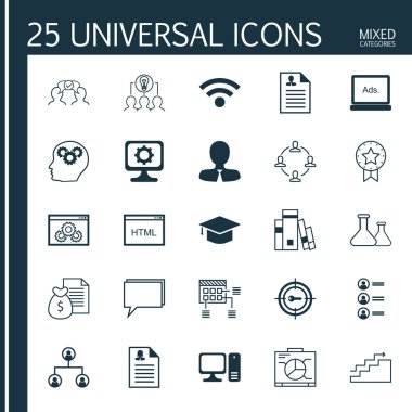 Set Of 25 Universal Icons On Manager, Present Badge, Chemical And More Topics. Vector Icon Set Including Cooperation, Chemical, Pc And Other Icons.