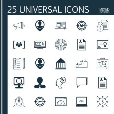 Set Of 25 Universal Icons On Loading Speed, Collaborative Solution, Manager And More Topics. Vector Icon Set Including Employee Location, Media Campaign, Reminder And Other Icons.