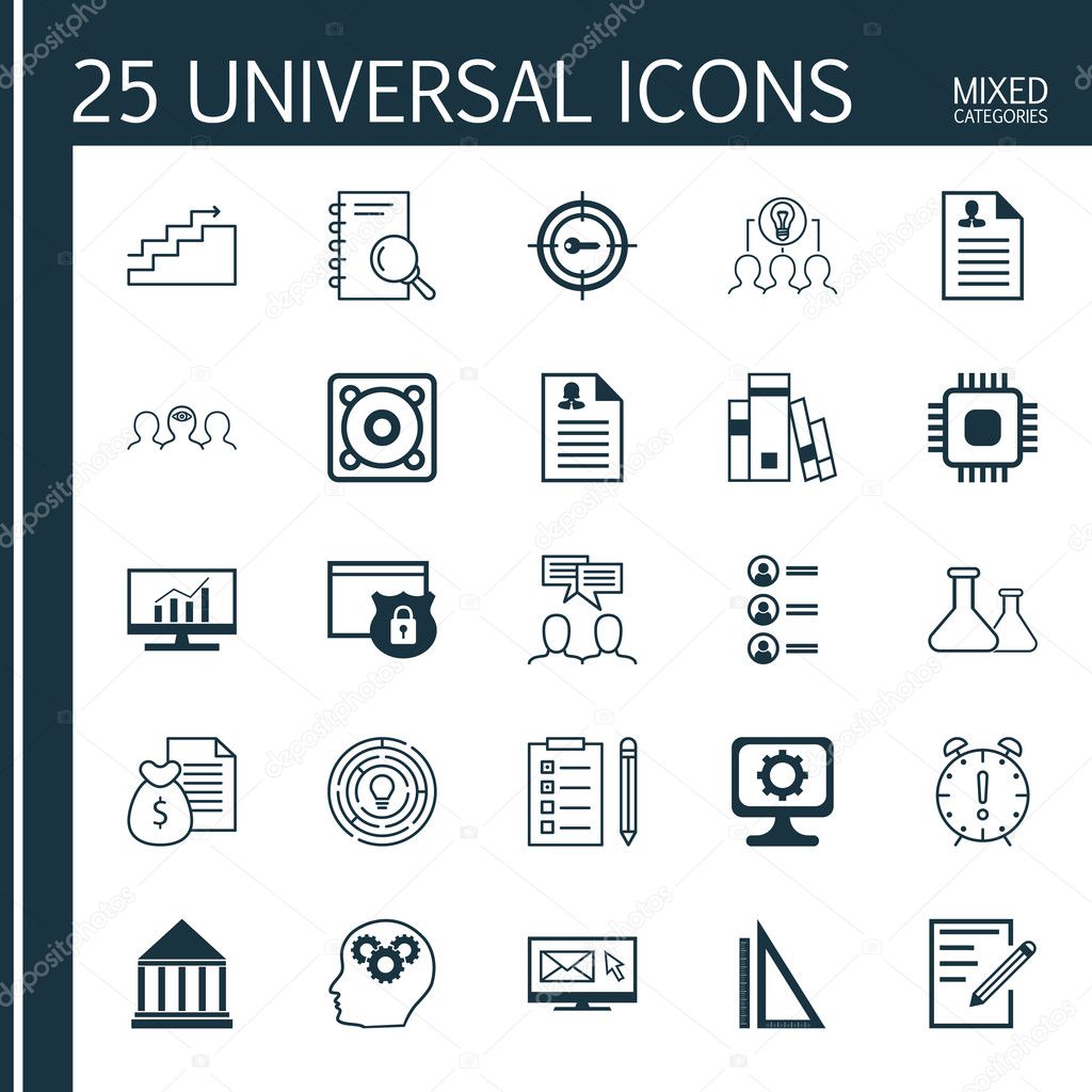 Set Of 25 Universal Icons On Reminder, Female Application, Growth And More Topics. Vector Icon Set Including Growth, Analysis, Pc And Other Icons.