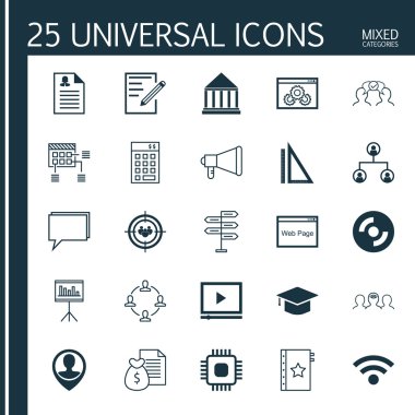 Set 25 Evrensel Simgeler Yatırım, Ağaç Yapısı, Fırsat Ve Daha Fazla Konu. Duyuru, Yatırım, Program ve Diğer Simgeler Dahil Vektör Simge Seti.