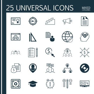 Set Of 25 Universal Icons On Music, Graduation, Newsletter And More Topics. Vector Icon Set Including PPC, Decision Making, Graduation And Other Icons.