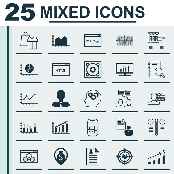 Circle Graph, Tartışma, Web Sitesi Performansı ve Daha Fazla Konu Üzerine 25 Evrensel Simgeler Ayarlayın. Sıralı Grafikler, Cosinus Diyagramı, Karar Verme Simgeleri Dahil Vektör Simge Seti.