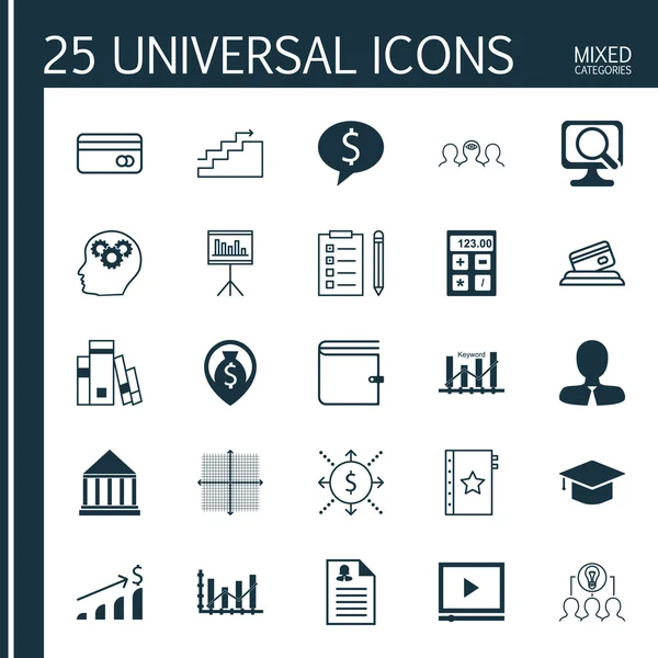 Set Of 25 Universal Icons On Financial, Brain Process, Library And More Topics. Vector Icon Set Including Female Application, Warranty, Collaborative Solution Icons. Royalty Free Stock Vectors