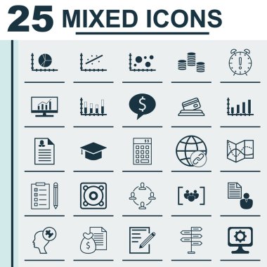 Set 25 Evrensel Simgeler İnsan Zihin, Bağlantı, Hatırlatma Ve Daha Fazla Konu. Kredi Kartı, İnsan Aklı, Rapor Simgeleri Dahil Vektör Simge Seti.