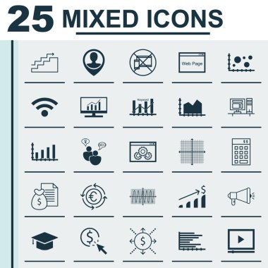SEO Beyin Fırtınası Üzerine 25 Evrensel Simge, Para Geri Dönüşümü, Web Sitesi ve Daha Fazla Konu. Yasak Mobil, Yatırım, Mezuniyet Simgeleri dahil Vektör Simgesi Seti.