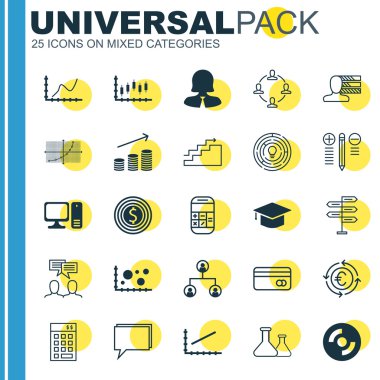 Set Of 25 Universal Icons On Personal Skills, Decision Making, Growth And More Topics. Vector Icon Set Including Achievement Graph, Plastic Card, Business Goal Icons. clipart